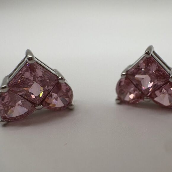 925 Sterling Silver Lab-Created Pink Sapphire Heart Halo Earrings - Picture 5 of 6